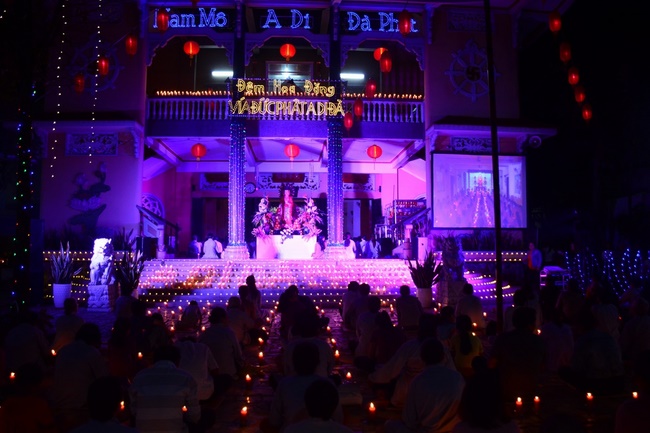 A Ceremony Lighting  Flower Lanterns to Celebrate Birthday Of Amitabha Buddha at Phuoc Thien Pagoda, Ho Chi Minh City