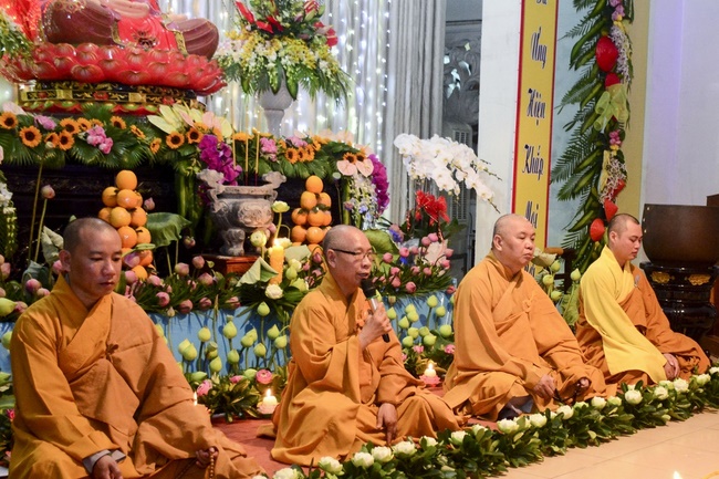 A Ceremony Lighting  Flower Lanterns to Celebrate Birthday Of Amitabha Buddha at Phuoc Thien Pagoda, Ho Chi Minh City