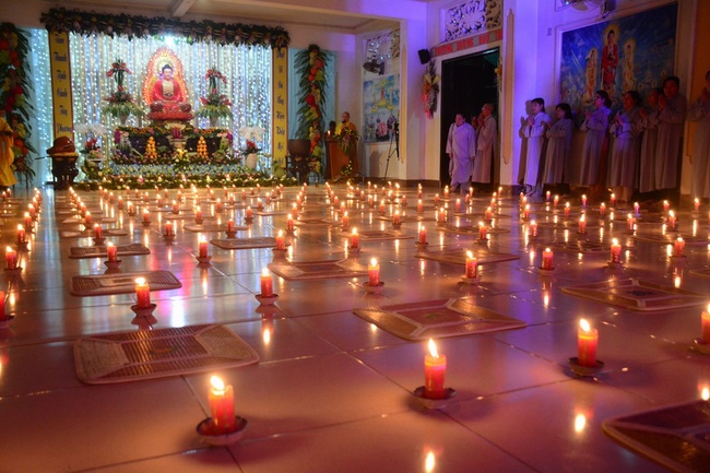 A Ceremony Lighting  Flower Lanterns to Celebrate Birthday Of Amitabha Buddha at Phuoc Thien Pagoda, Ho Chi Minh City