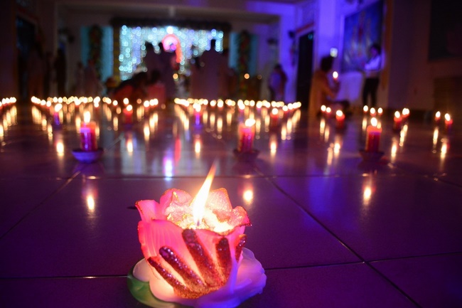 A Ceremony Lighting  Flower Lanterns to Celebrate Birthday Of Amitabha Buddha at Phuoc Thien Pagoda, Ho Chi Minh City