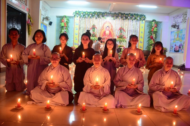 A Ceremony Lighting  Flower Lanterns to Celebrate Birthday Of Amitabha Buddha at Phuoc Thien Pagoda, Ho Chi Minh City