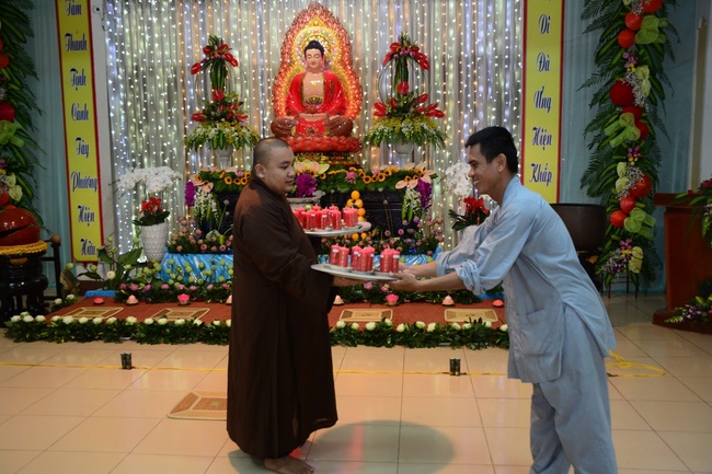 A Ceremony Lighting  Flower Lanterns to Celebrate Birthday Of Amitabha Buddha at Phuoc Thien Pagoda, Ho Chi Minh City