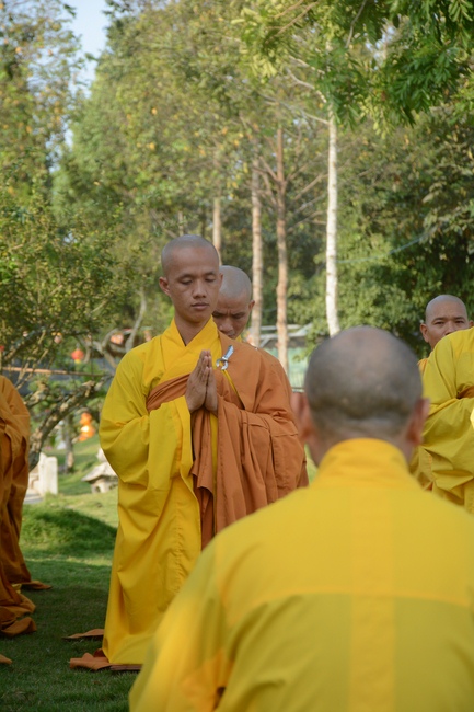 Monks of Hoang Phap Pagoda wishing  a long life  to the Senior Abbot.