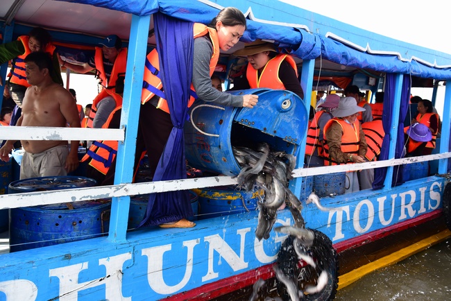 Offering alms at Quoc Thoi pagoda and releasing creatues in Ben Tre