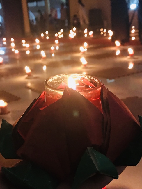 The night Lighting up the Candles of Gratitude on the Filial Piety Season at Quoc Thoi Pagoda.