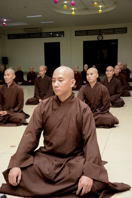 Monks at Hoang Phap Pagoda Studying of demeanor