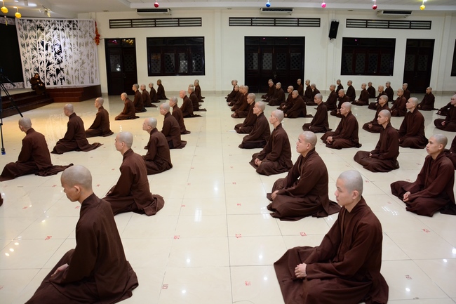 Monks at Hoang Phap Pagoda Studying of demeanor