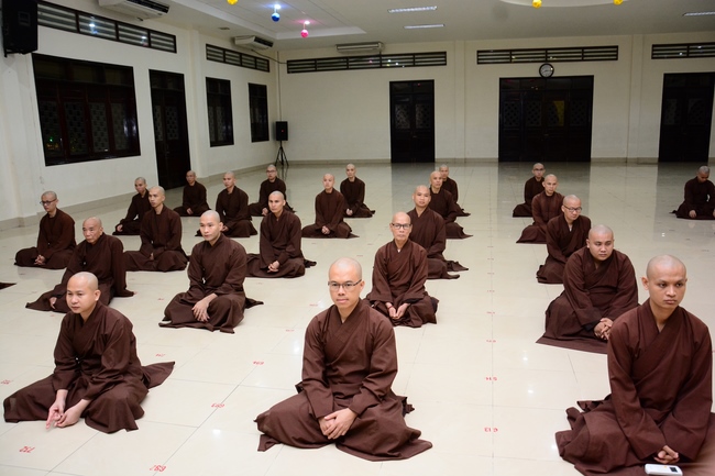 Monks at Hoang Phap Pagoda Studying of demeanor