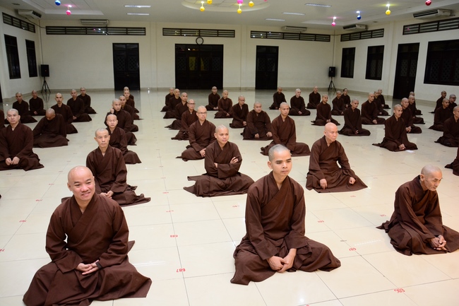 Monks at Hoang Phap Pagoda Studying of demeanor