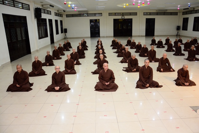 Monks at Hoang Phap Pagoda Studying of demeanor