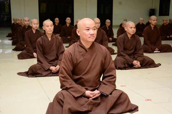 Monks at Hoang Phap Pagoda Studying of demeanor