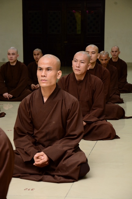 Monks at Hoang Phap Pagoda Studying of demeanor