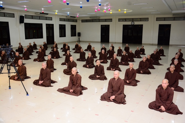 Monks at Hoang Phap Pagoda Studying of demeanor
