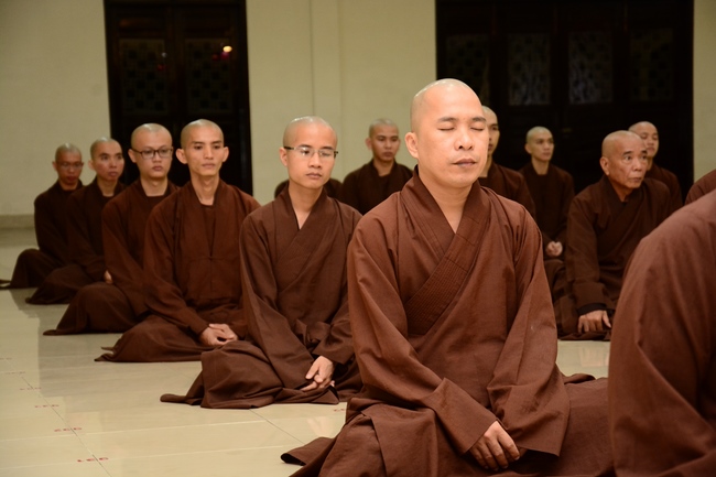 Monks at Hoang Phap Pagoda Studying of demeanor