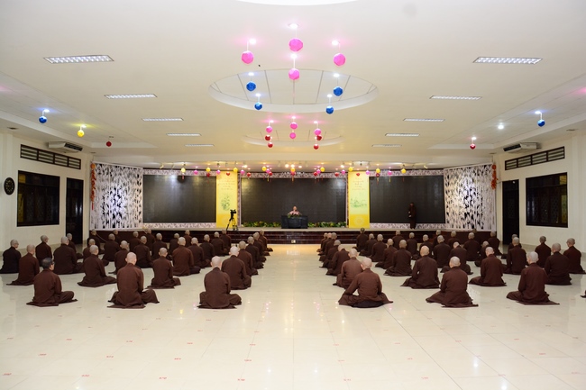 Monks at Hoang Phap Pagoda Studying of demeanor