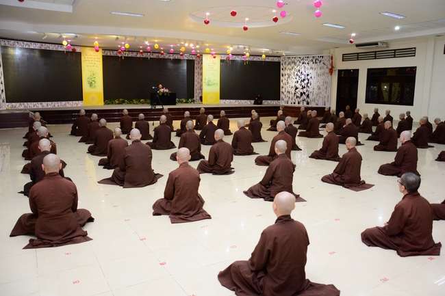 Monks at Hoang Phap Pagoda Studying of demeanor