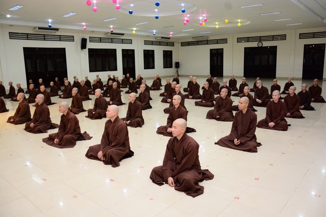 Monks at Hoang Phap Pagoda Studying of demeanor
