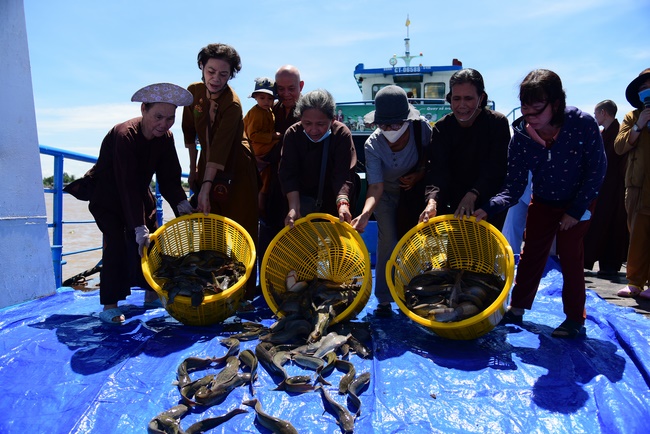 Freeing creatures on Co Bac ferry in Can Tho