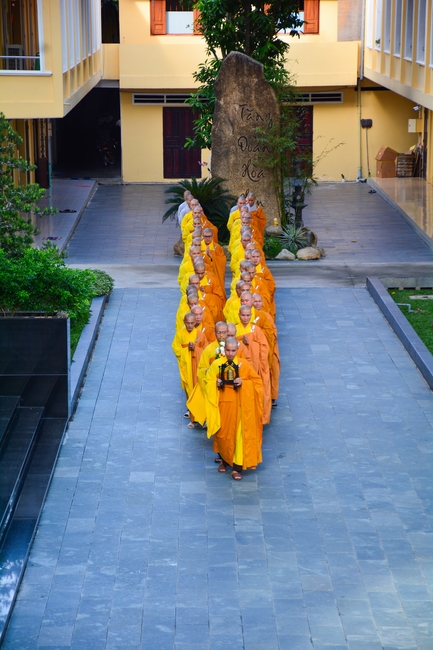 Pratimoksa commandment rite and precept listen of monks of Hoang Phap pagoda