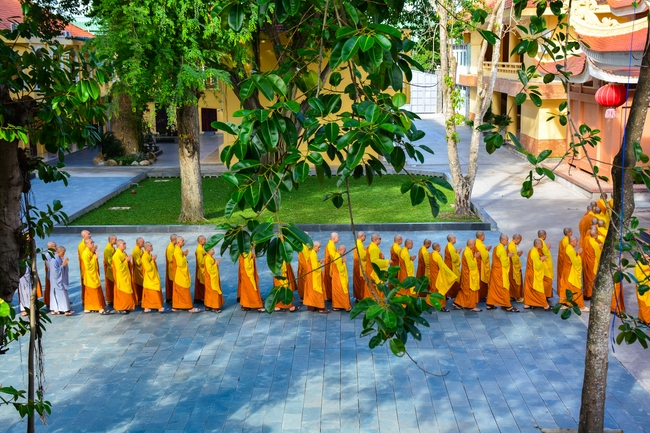 Pratimoksa commandment rite and precept listen of monks of Hoang Phap pagoda