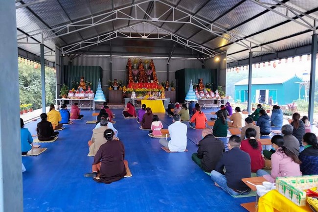 Year-end party, Ritual of putting the Buddha statue and Setting up pole tree at Dai Co Viet pagoda