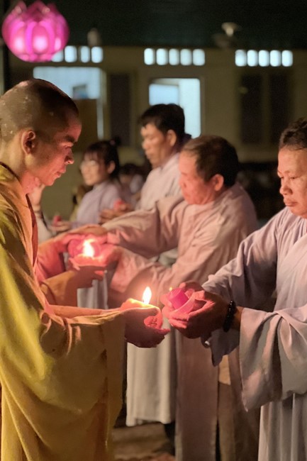Lantern Candle Lighting Ceremony to commemorate Amitabha Buddha at Nhat Phap pagoda, Dong Nai