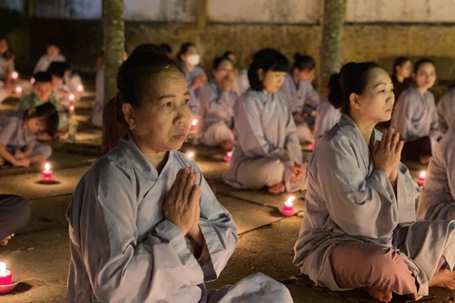 Lantern Candle Lighting Ceremony to commemorate Amitabha Buddha at Nhat Phap pagoda, Dong Nai