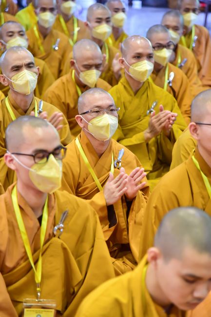 Receiving precepts from Thien Hoa precept's Altar of the Hoang Phap Pagoda’s monks