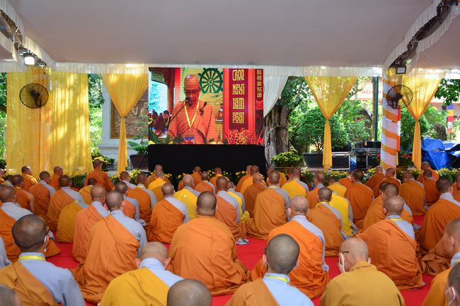 Receiving precepts from Thien Hoa precept's Altar of the Hoang Phap Pagoda’s monks