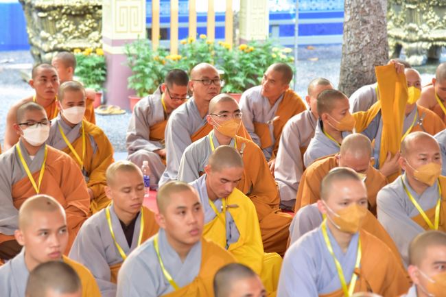 Receiving precepts from Thien Hoa precept's Altar of the Hoang Phap Pagoda’s monks