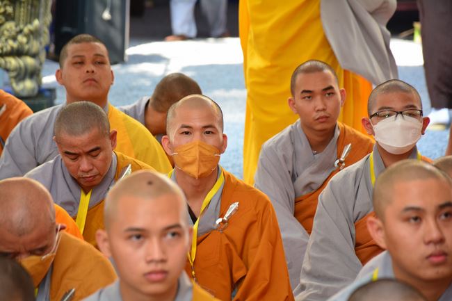 Receiving precepts from Thien Hoa precept's Altar of the Hoang Phap Pagoda’s monks