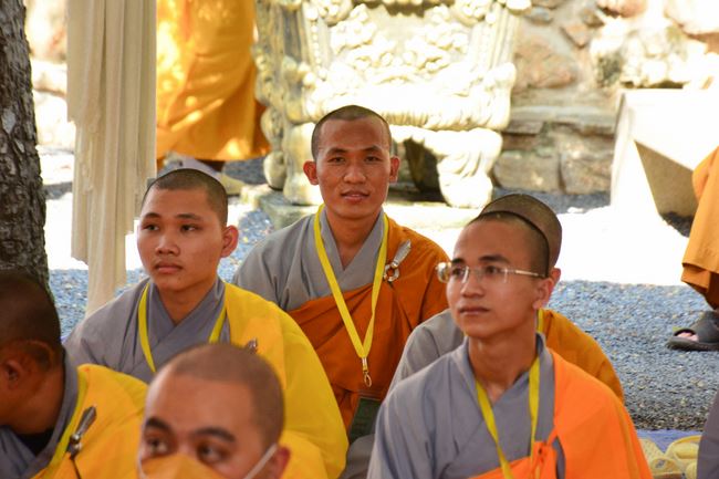 Receiving precepts from Thien Hoa precept's Altar of the Hoang Phap Pagoda’s monks
