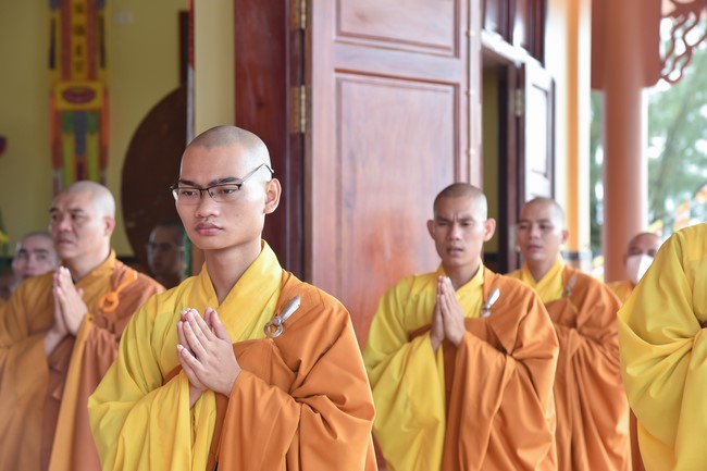 Hoang Phap pagoda monks attending the Pratimoksa precept chanting Rite