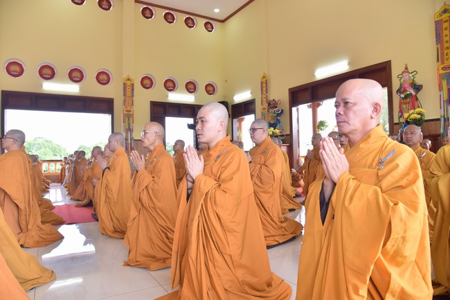 Hoang Phap pagoda monks attending the Pratimoksa precept chanting Rite