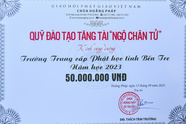 Quỹ đào tạo Tăng tài NCT cúng dường đến các trường TCPH tại 6 tỉnh miền Tây: Bến Tre, Trà Vinh, Vĩnh Long, Bạc Liêu, Sóc Trăng, Đồng Tháp