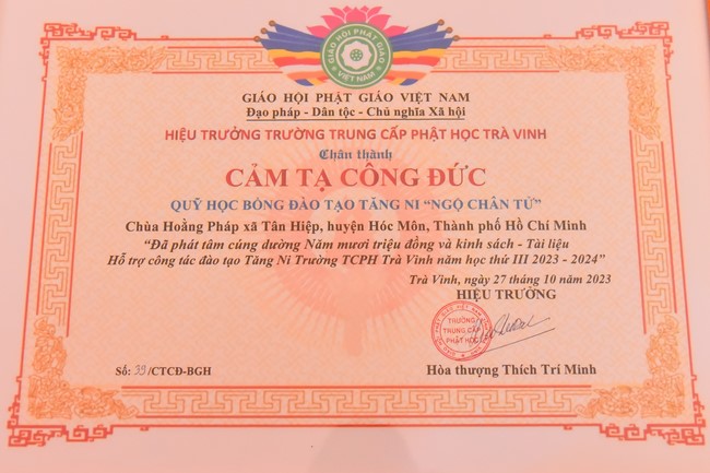 Quỹ đào tạo Tăng tài NCT cúng dường đến các trường TCPH tại 6 tỉnh miền Tây: Bến Tre, Trà Vinh, Vĩnh Long, Bạc Liêu, Sóc Trăng, Đồng Tháp