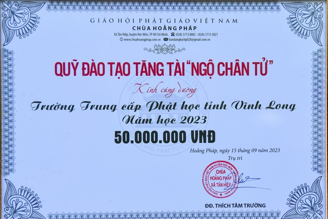 Quỹ đào tạo Tăng tài NCT cúng dường đến các trường TCPH tại 6 tỉnh miền Tây: Bến Tre, Trà Vinh, Vĩnh Long, Bạc Liêu, Sóc Trăng, Đồng Tháp