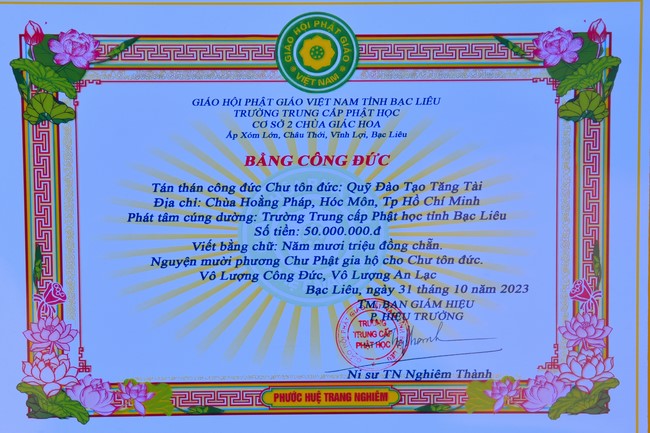 Quỹ đào tạo Tăng tài NCT cúng dường đến các trường TCPH tại 6 tỉnh miền Tây: Bến Tre, Trà Vinh, Vĩnh Long, Bạc Liêu, Sóc Trăng, Đồng Tháp