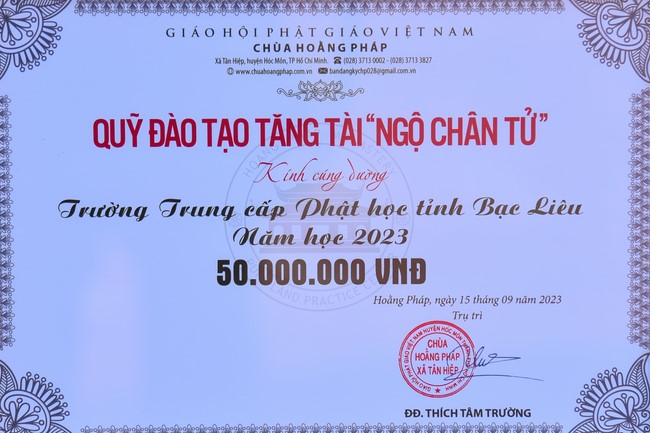 Quỹ đào tạo Tăng tài NCT cúng dường đến các trường TCPH tại 6 tỉnh miền Tây: Bến Tre, Trà Vinh, Vĩnh Long, Bạc Liêu, Sóc Trăng, Đồng Tháp