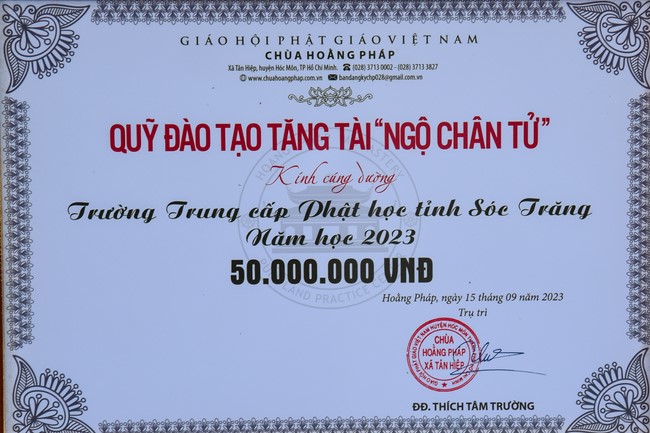 Quỹ đào tạo Tăng tài NCT cúng dường đến các trường TCPH tại 6 tỉnh miền Tây: Bến Tre, Trà Vinh, Vĩnh Long, Bạc Liêu, Sóc Trăng, Đồng Tháp