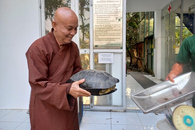 Handing over tortoises at Dau Tieng Wildlife Conservation Station, Binh Duong