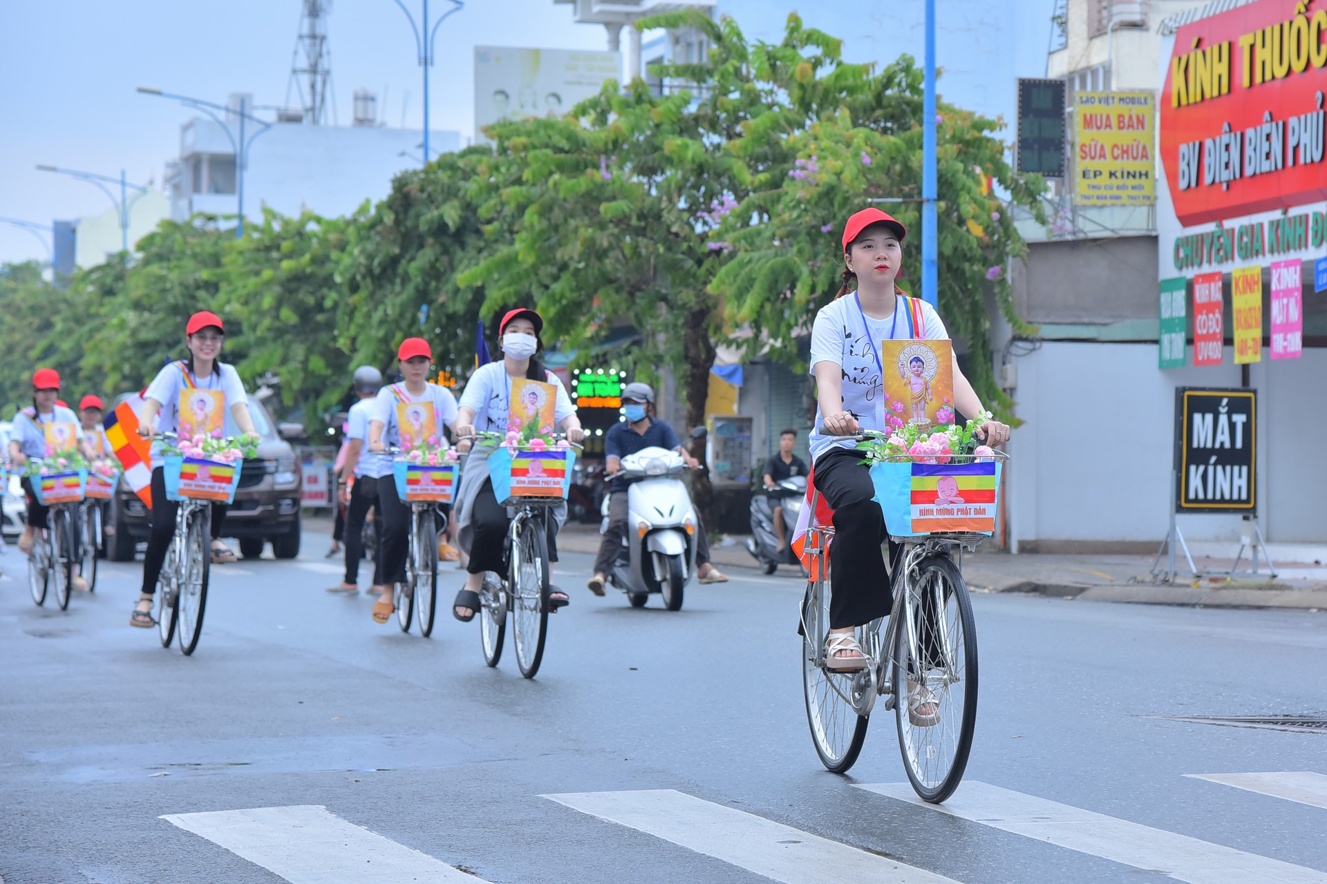 Parade of bicycles decorated with flowers to welcome the Buddha's Birthday (Buddhist Calendar 2567 - Solar Calendar 2023)