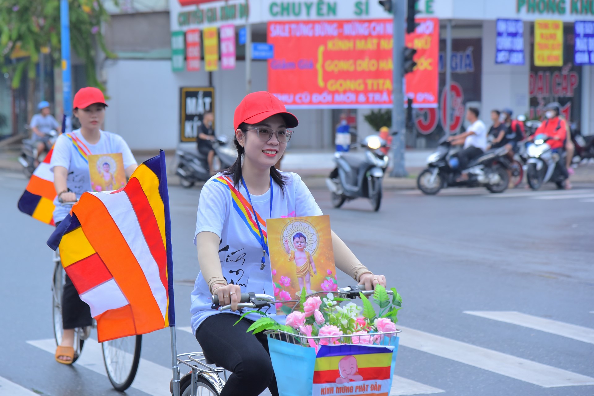 Parade of bicycles decorated with flowers to welcome the Buddha's Birthday (Buddhist Calendar 2567 - Solar Calendar 2023)