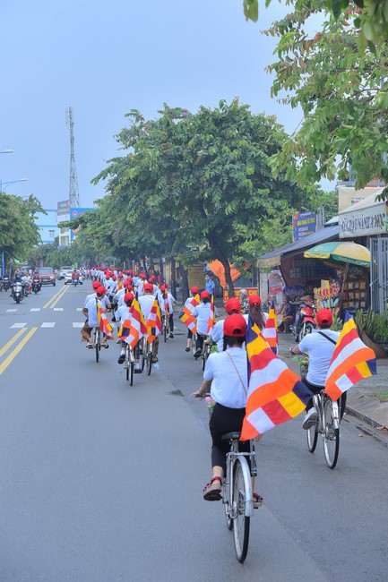 Parade of bicycles decorated with flowers to welcome the Buddha's Birthday (Buddhist Calendar 2567 - Solar Calendar 2023)