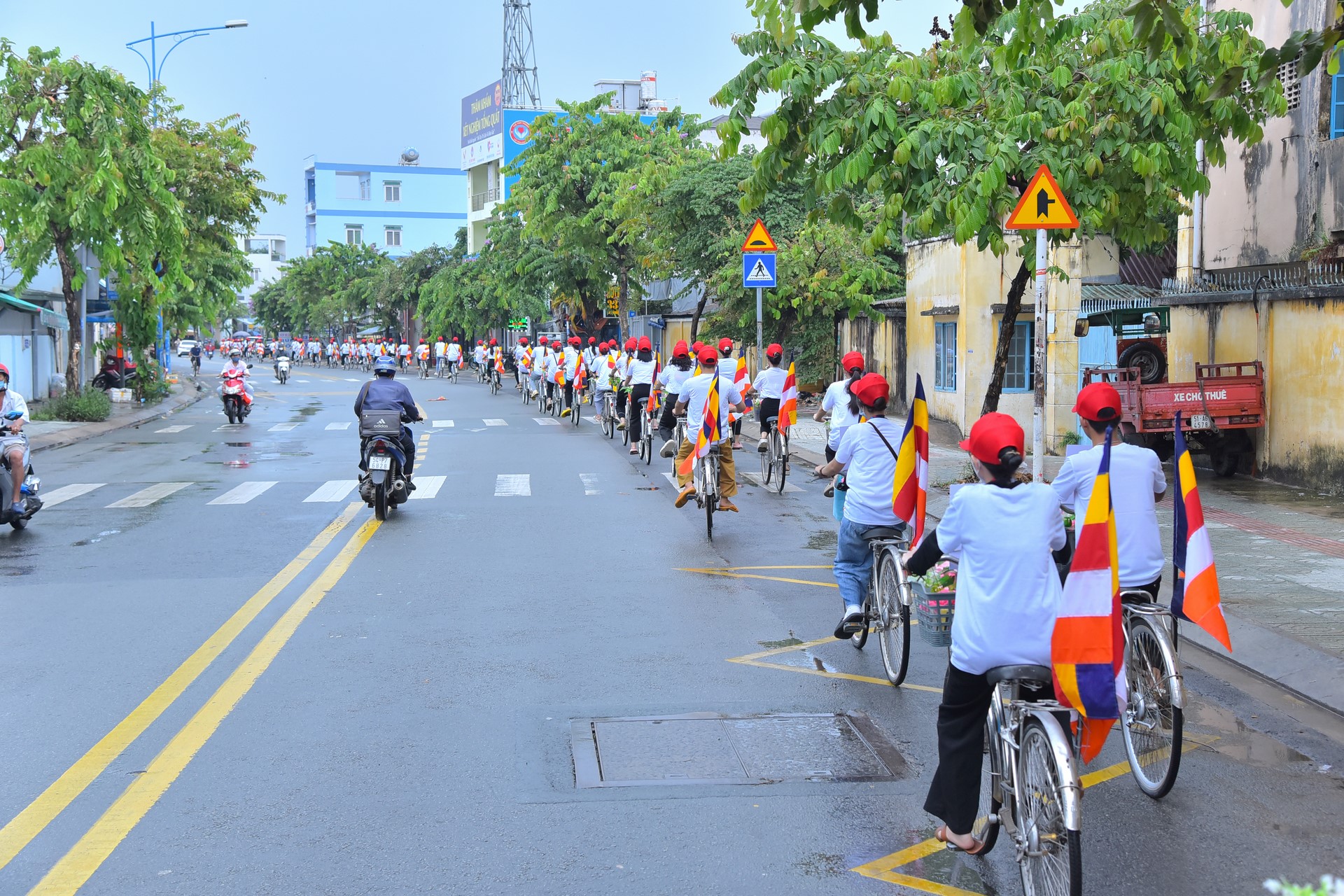 Parade of bicycles decorated with flowers to welcome the Buddha's Birthday (Buddhist Calendar 2567 - Solar Calendar 2023)