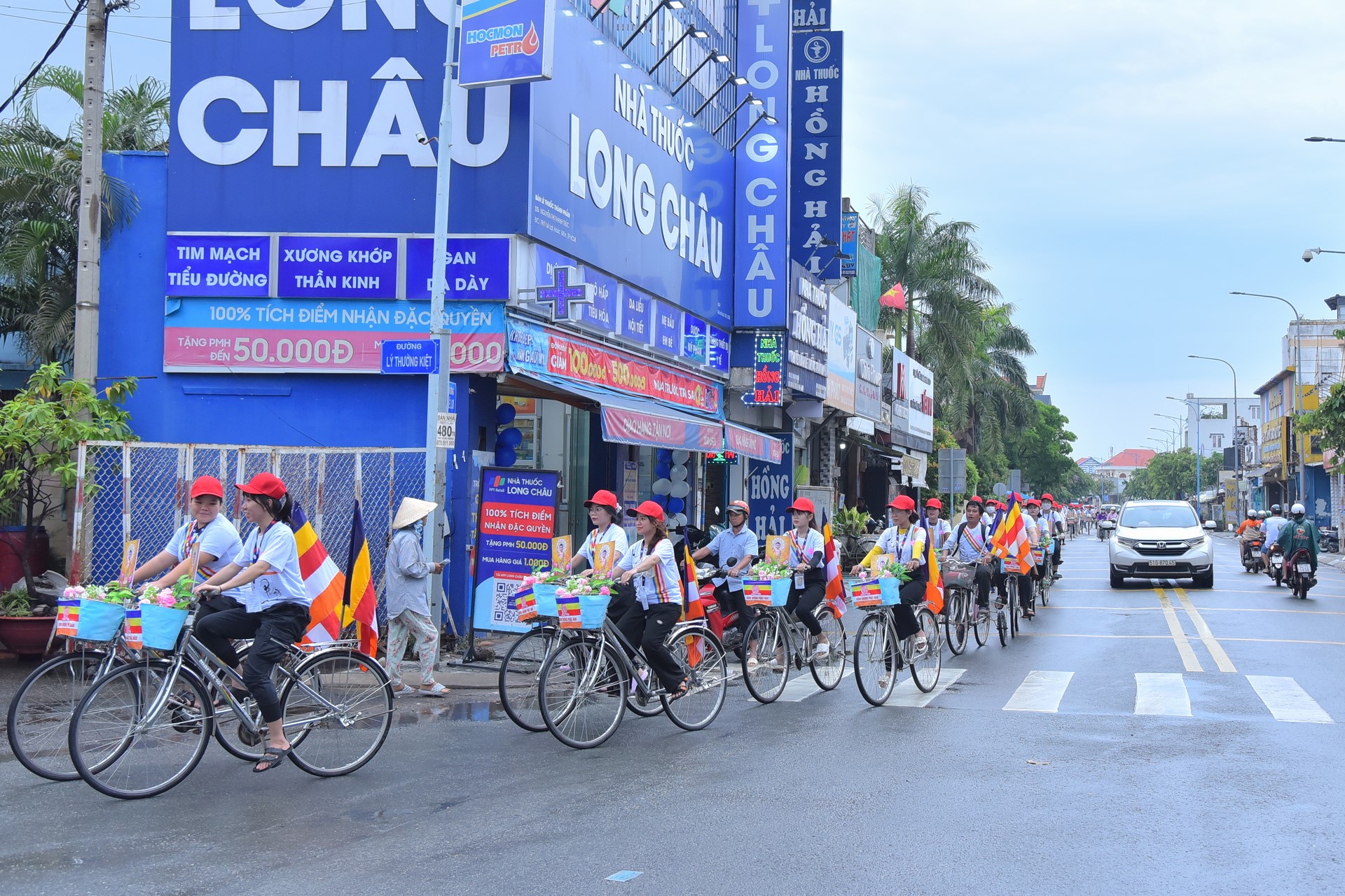 Parade of bicycles decorated with flowers to welcome the Buddha's Birthday (Buddhist Calendar 2567 - Solar Calendar 2023)
