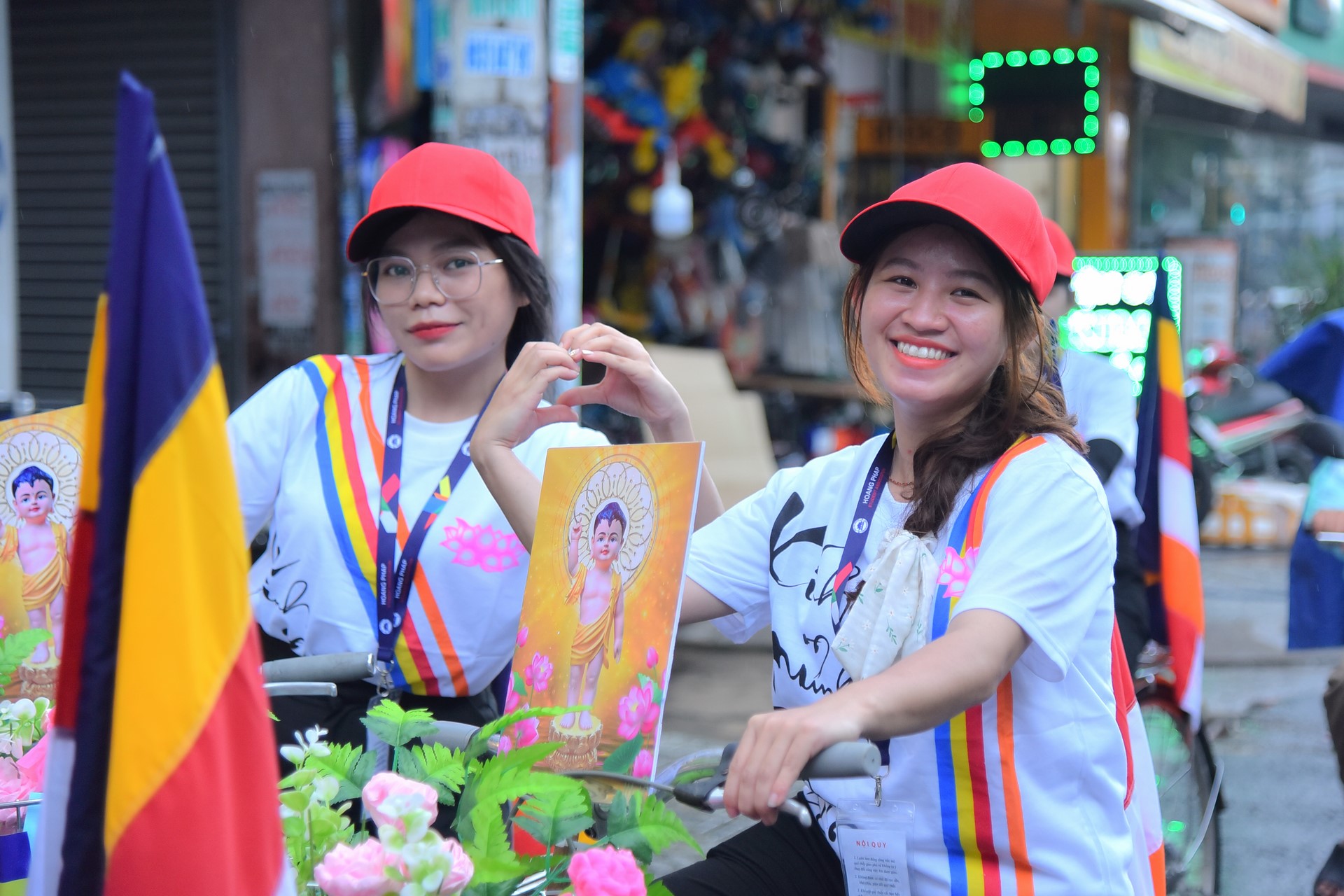 Parade of bicycles decorated with flowers to welcome the Buddha's Birthday (Buddhist Calendar 2567 - Solar Calendar 2023)