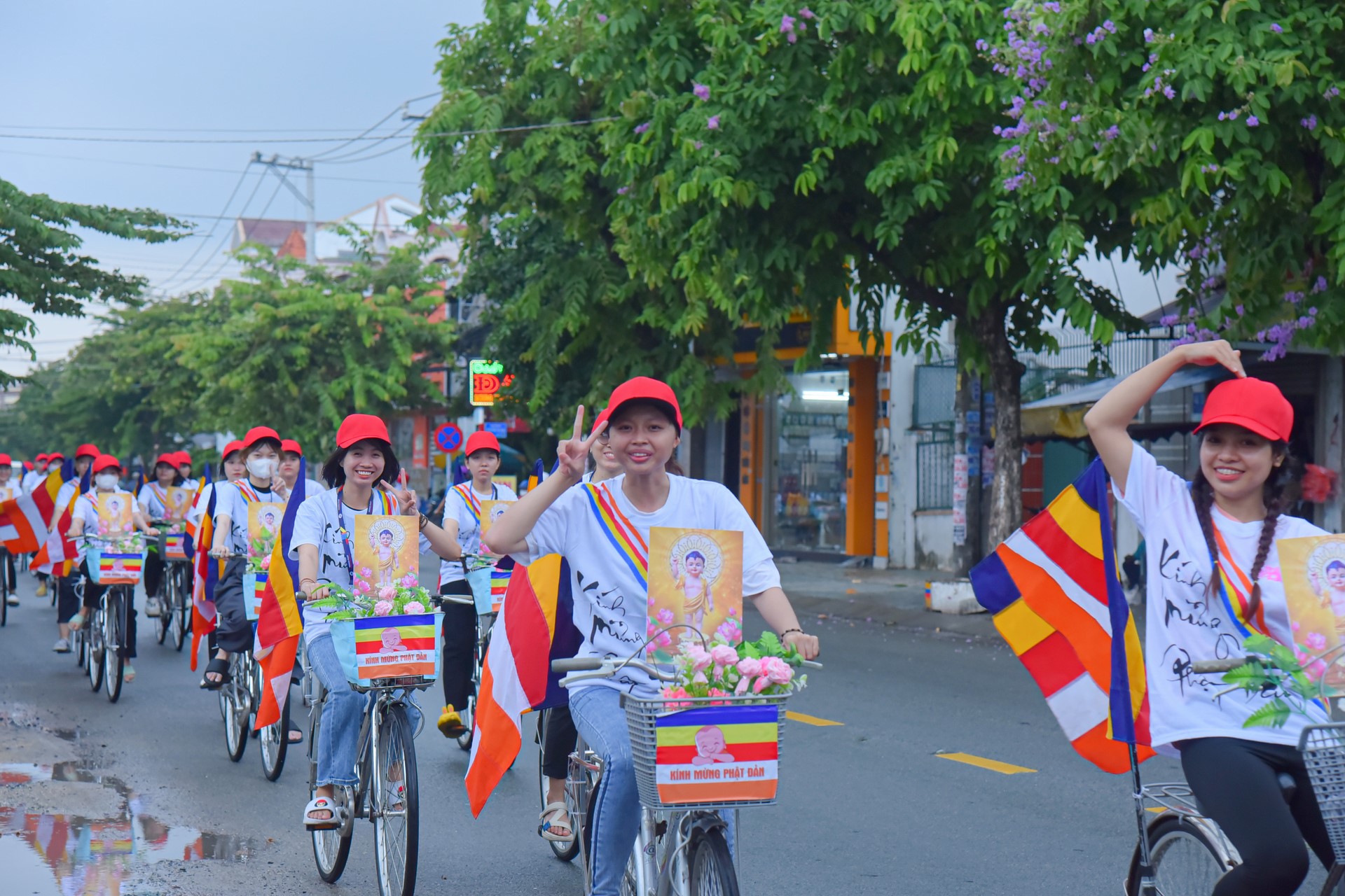Parade of bicycles decorated with flowers to welcome the Buddha's Birthday (Buddhist Calendar 2567 - Solar Calendar 2023)