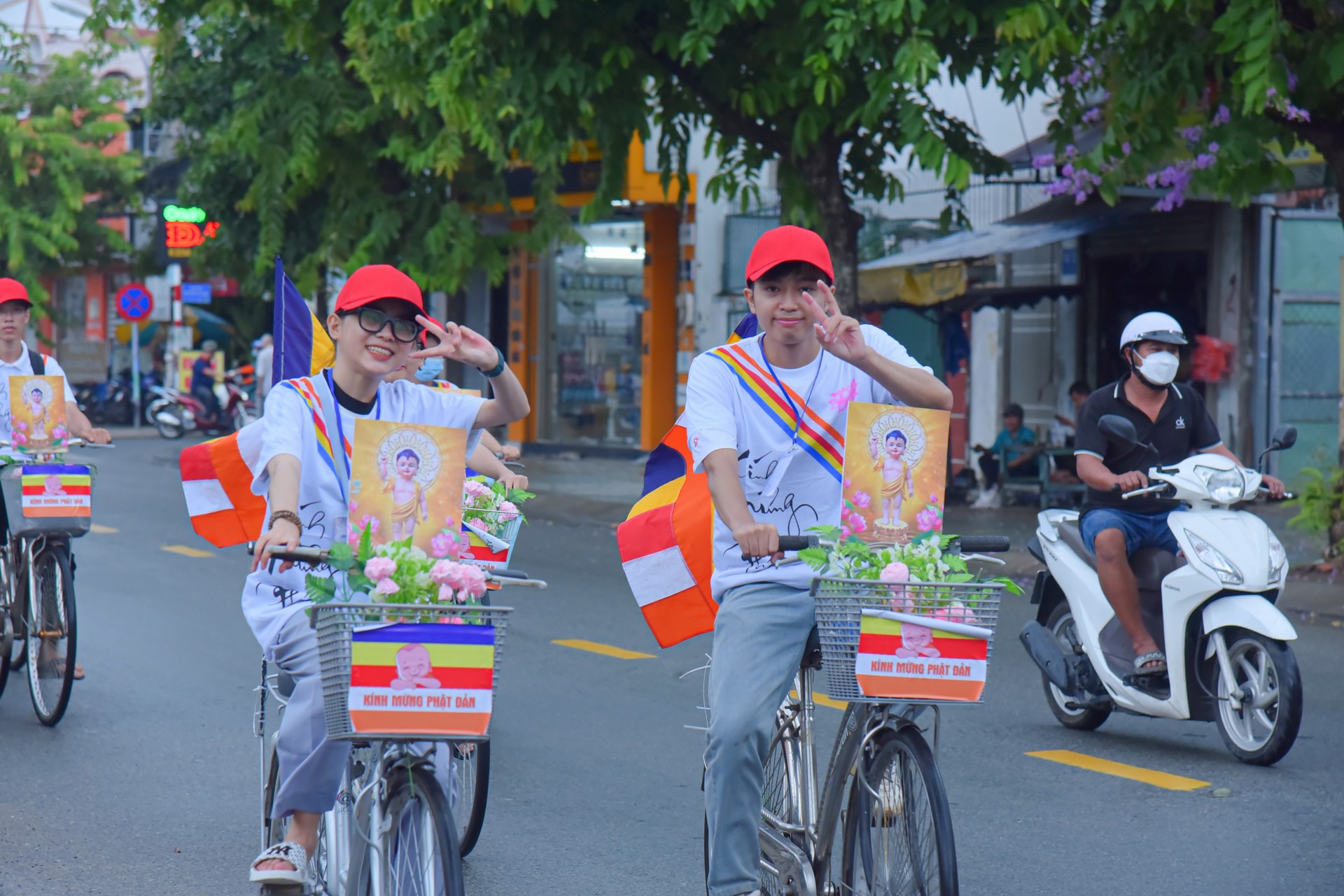 Parade of bicycles decorated with flowers to welcome the Buddha's Birthday (Buddhist Calendar 2567 - Solar Calendar 2023)