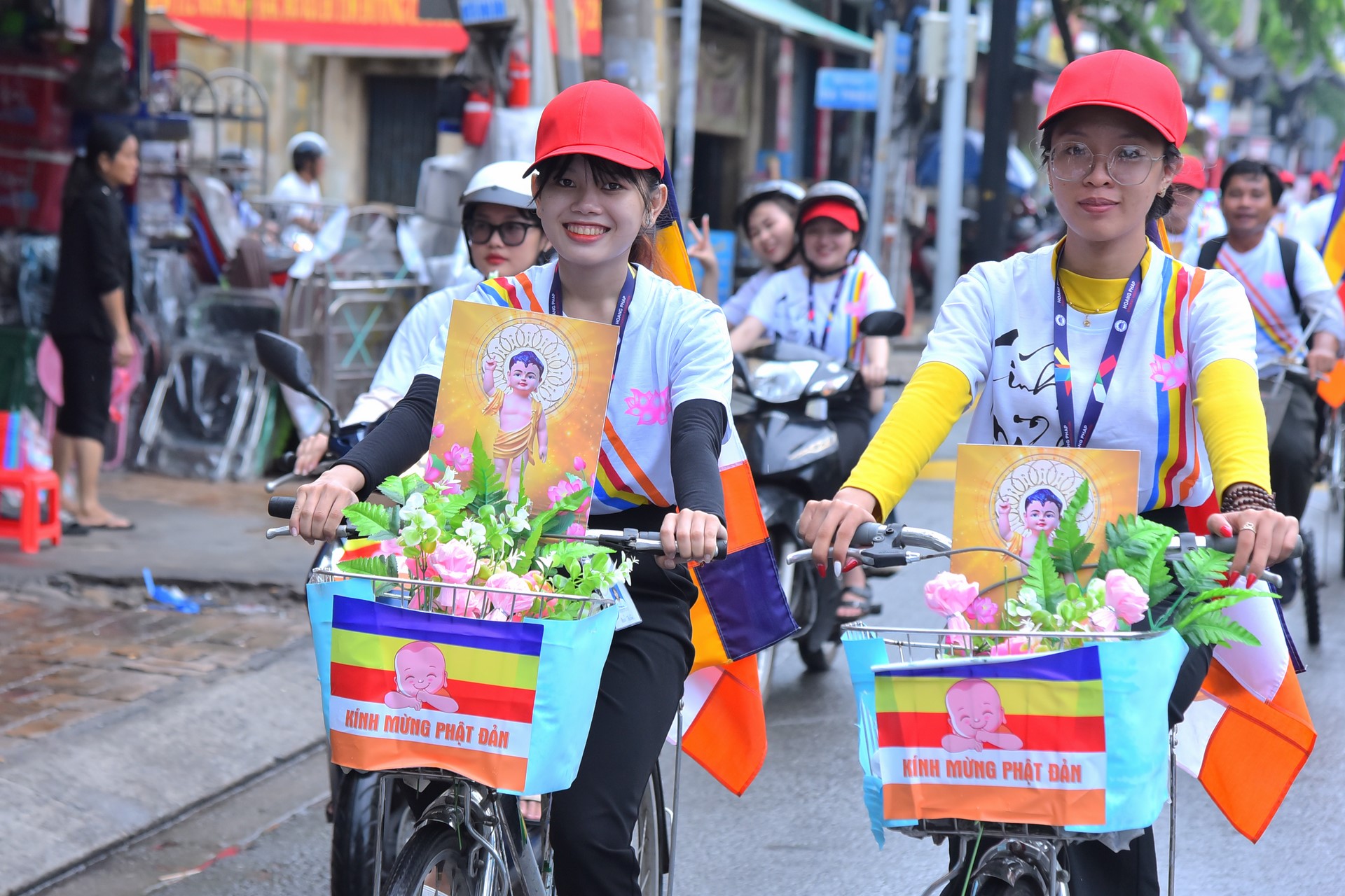 Parade of bicycles decorated with flowers to welcome the Buddha's Birthday (Buddhist Calendar 2567 - Solar Calendar 2023)